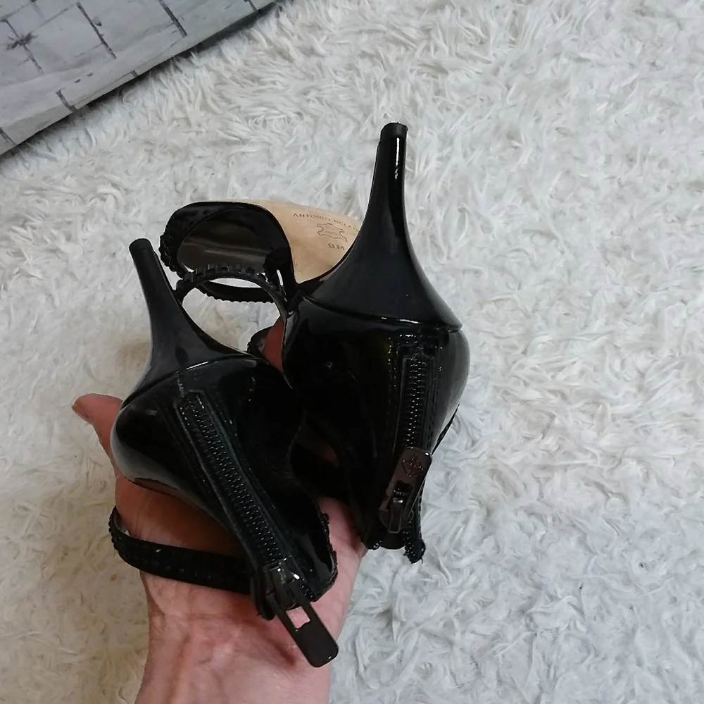 Antonio Melani black crystal embellished strappy heels size 9M - Picture 8 of 10